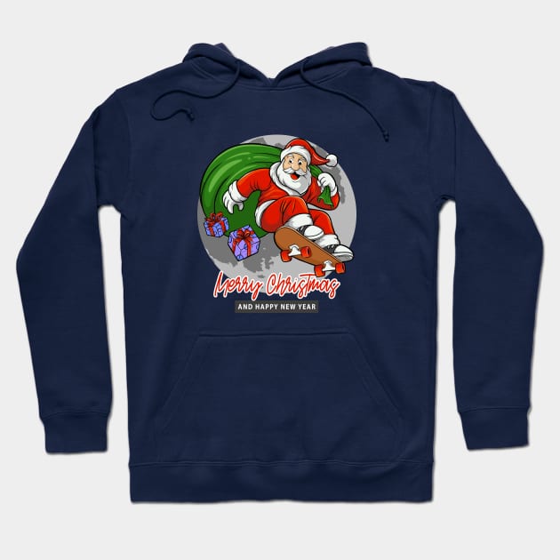 Santa Claus Playing Skateboard Hoodie by DMD Art Studio